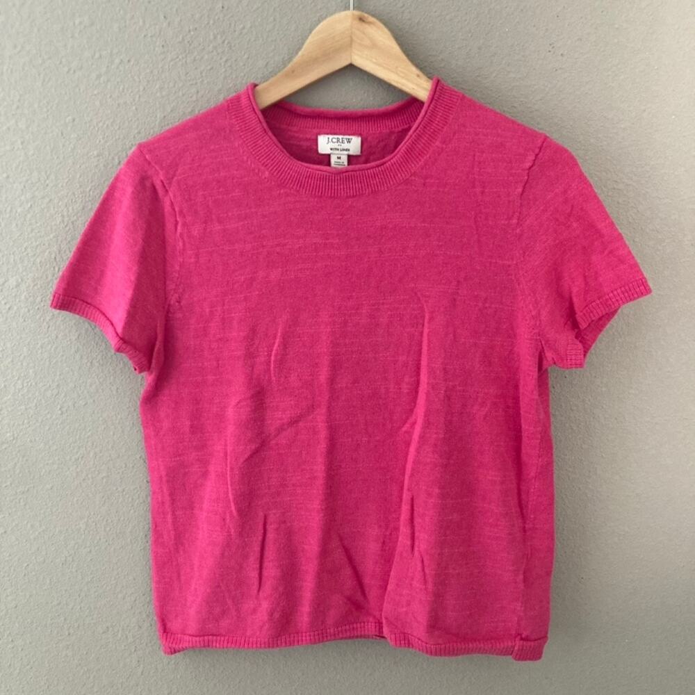 J. Crew Short Sleeve Linen-blend Crewneck Sweater - Pink Medium - Picture 2 of 7